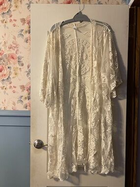 Sheer Ivory Lace Kimono Cover-Up